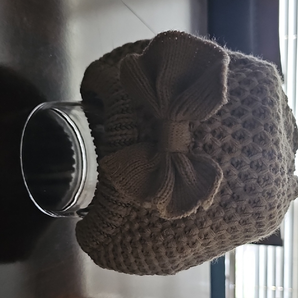 Brown And Black Knit Bow Beanie